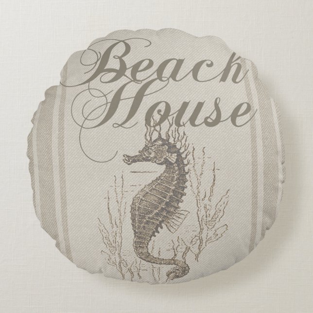 Cojín Redondo Beach House Seahorse Seashore (Anverso)