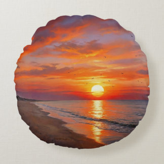 Cojín Redondo Beach Purple Orange Sunset Round Throw Pillow