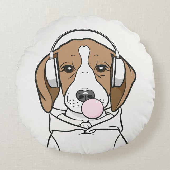 Cojín Redondo Beagle escalofriante con perro gracioso de Bubbleg (Anverso)