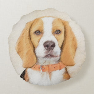 Cojín Redondo Beagle Hound Dog Pintura original de animales
