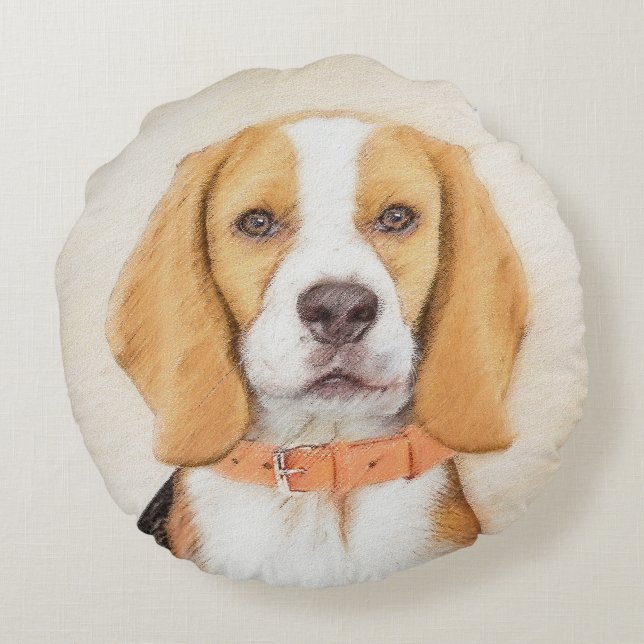 Cojín Redondo Beagle Hound Dog Pintura original de animales (Reverso)