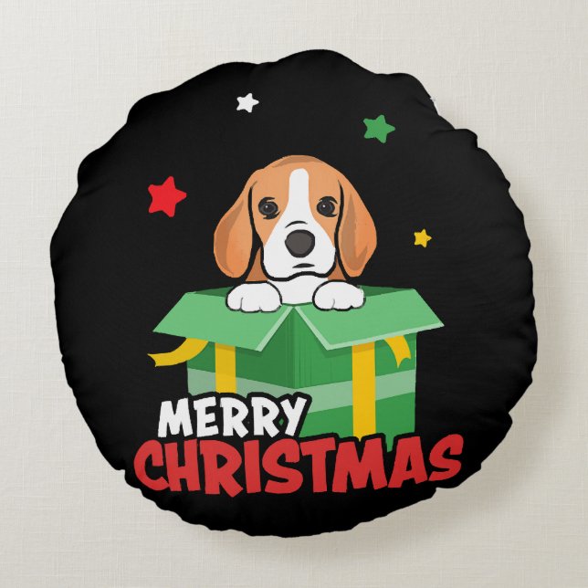 Cojín Redondo Beagle Santa Dog Amantes de Feliz Navidad (Reverso)