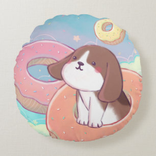 Cojín Redondo Beagle y Donuts