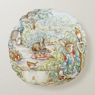 Cojín Redondo Beatrix Potter Storybook Characters Garden
