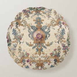 Cojín Redondo Beautiful, Blue Beigi Gold Ornament Flowers