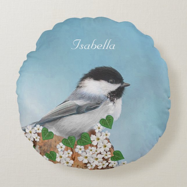 Cojín Redondo Beautiful Little Bird & Flowers Personalized (Anverso)