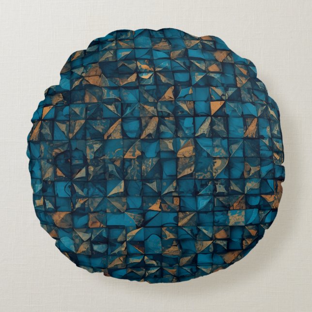 Cojín Redondo Beautiful Patchwork "Look" in Dark Teal (Anverso)