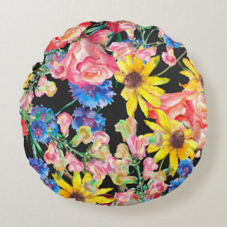 Cojín Redondo Beautiful Summer flowers with roses. Floral seamle
