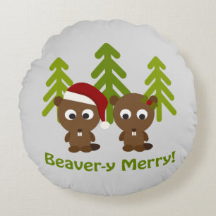 Cojín Redondo Beavery Merry Christmas Bevers