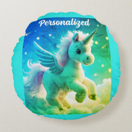 Cojín Redondo Bebé de hadas de unicornio verde parkling Fantasy
