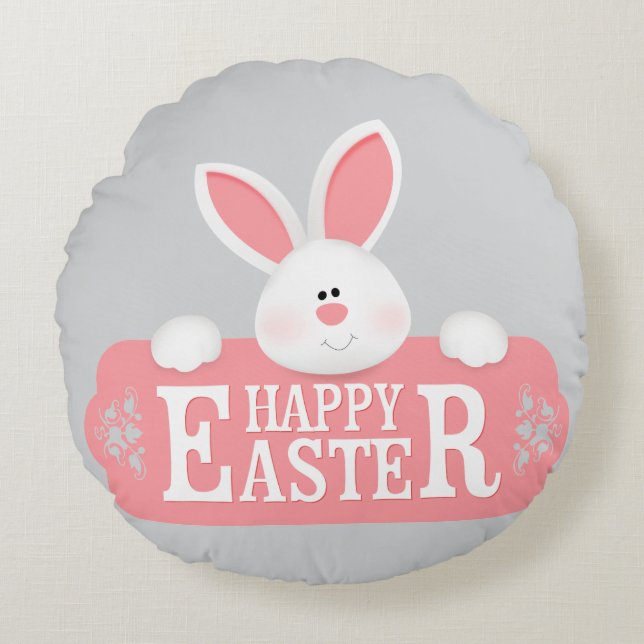 Cojín Redondo Bebé de Pascua Adorable - 🐰 Cuidada y Comfy 🥚 (Anverso)