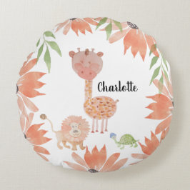 Cojín Redondo Bebé Giraffe Acuarela Monogramado pintado a mano