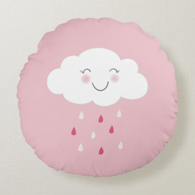 Cojín Redondo Bebé rosado en la nube y las lluvias (Anverso)