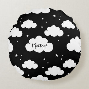 Cojín Redondo Bebé y niños - Nubes y estrellas monocromas
