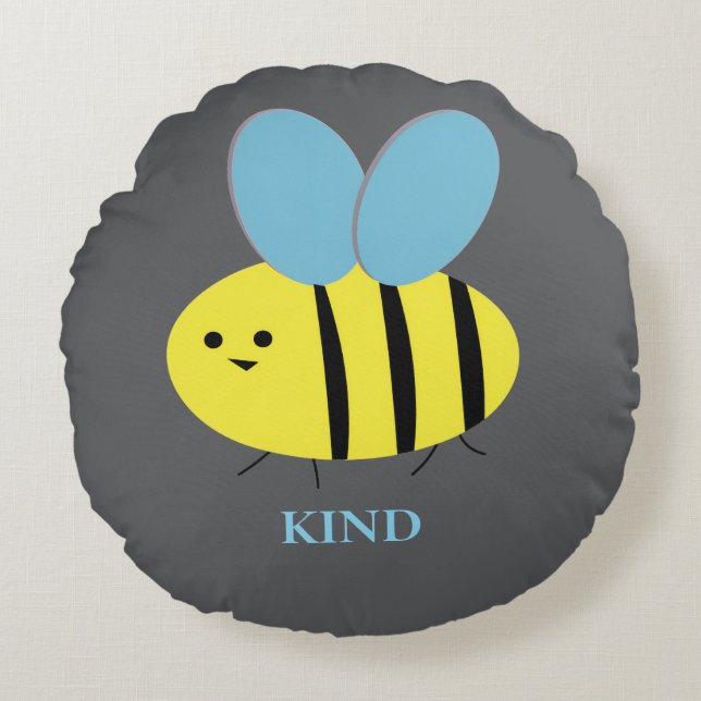 Cojín Redondo Bee Kind Gray Blue (Anverso)