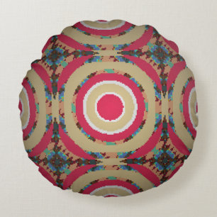 Cojín Redondo Beige, rosa y azul. Ornamento abstracto. H