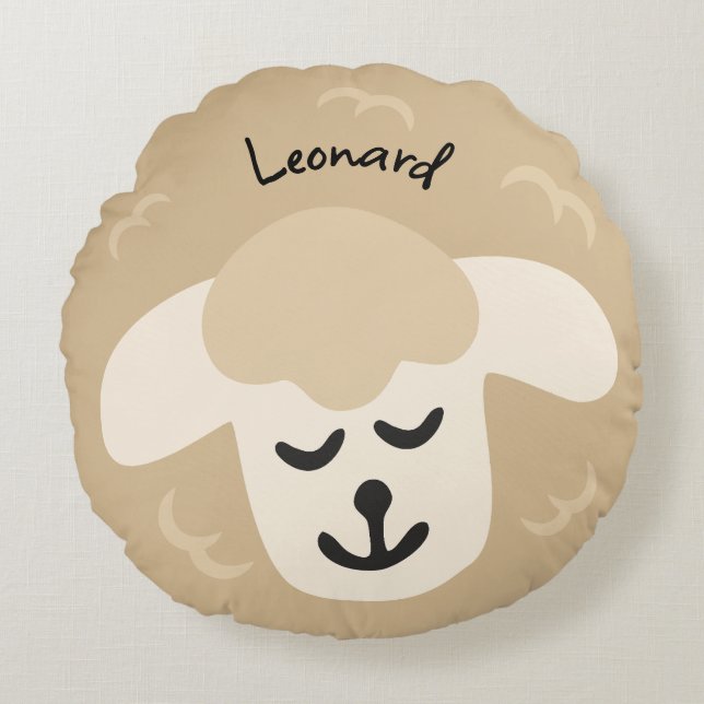 Cojín Redondo Beiges Schaf - personalisierbares Kinderkissen (Anverso)