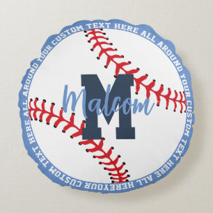 Cojín Redondo Béisbol Personalizado Deportes Niños Azul