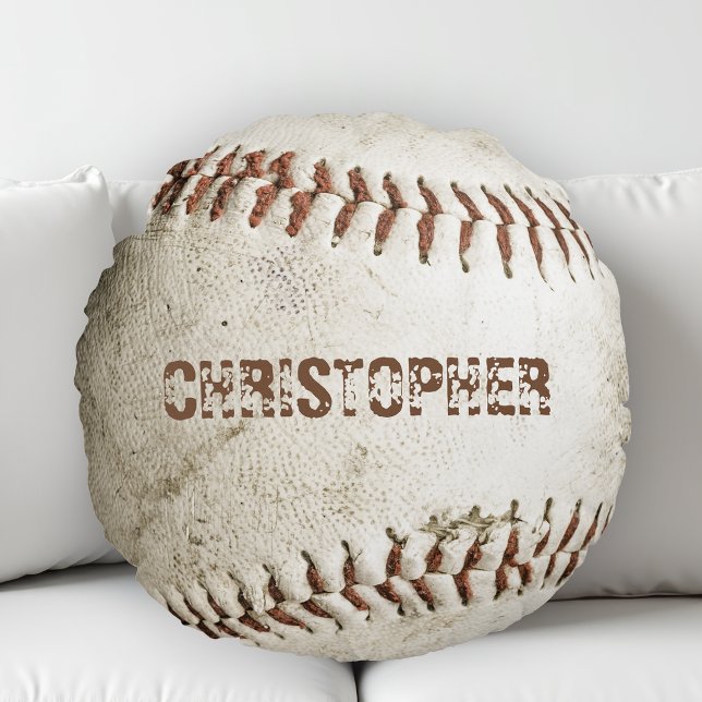Cojín Redondo Béisbol vintage personalizado (Subido por el creador)