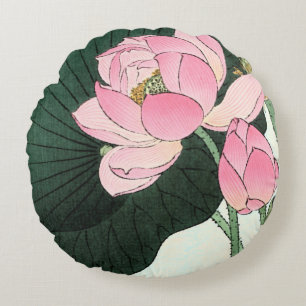 Cojín Redondo Bella Artes japonés vintage - Flor rosa Lotus
