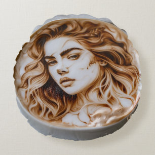 Cojín Redondo Bella mujer arte latte