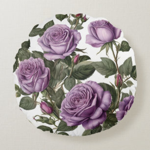 Cojín Redondo "Belleza Atemporal: Rosas Purpúreas de Provincia V