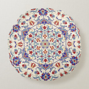 Cojín Redondo Belleza de Mandala: colorido mosaico cultural