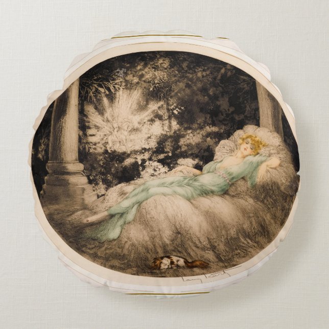 Cojín Redondo Belleza durmiente de Louis Icart (Anverso)