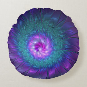 Cojín Redondo Belleza floral abstracta arte fractal colorido flo