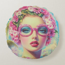 Cojín Redondo Belleza tropical retro