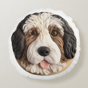 Cojín Redondo Bernedoodle Perro Inspirado en 3D