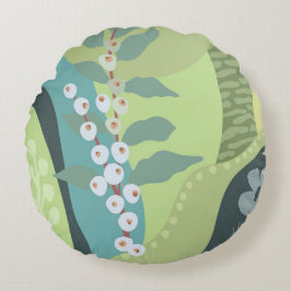Cojín Redondo Berries Blancas Mezcladas Verdes Bloques de Color