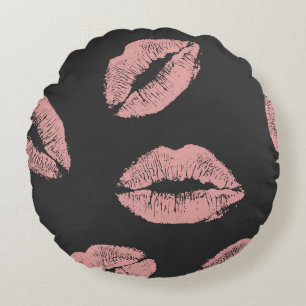 Cojín Redondo Besos de labios rosas, patrón El día de San Valent