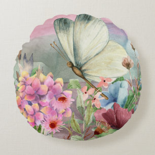 Cojín Redondo Besos de mariposa entre florines