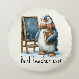 Cojín Redondo Best Teacher Ever Winter Penguin Design