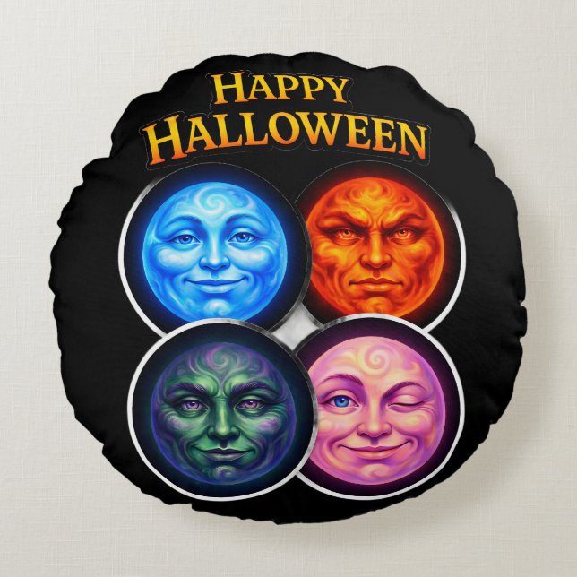 Cojín Redondo Between four elements, moon faces festive Gothic g (Anverso)