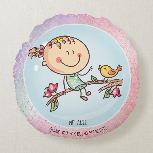Cojín Redondo BFF lindo Besties Kawaii regalos para Chicas amigo (Anverso)