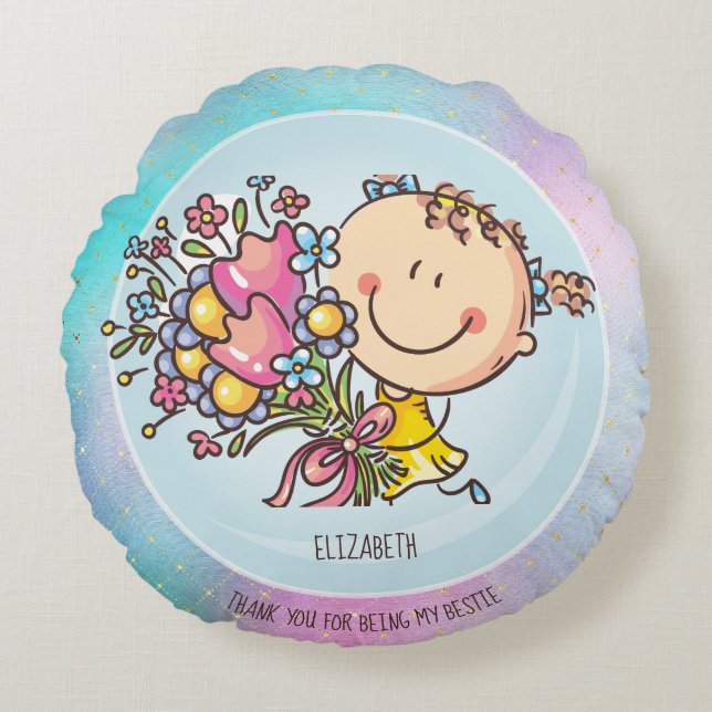 Cojín Redondo BFF lindo Besties Kawaii regalos para Chicas amigo (Anverso)