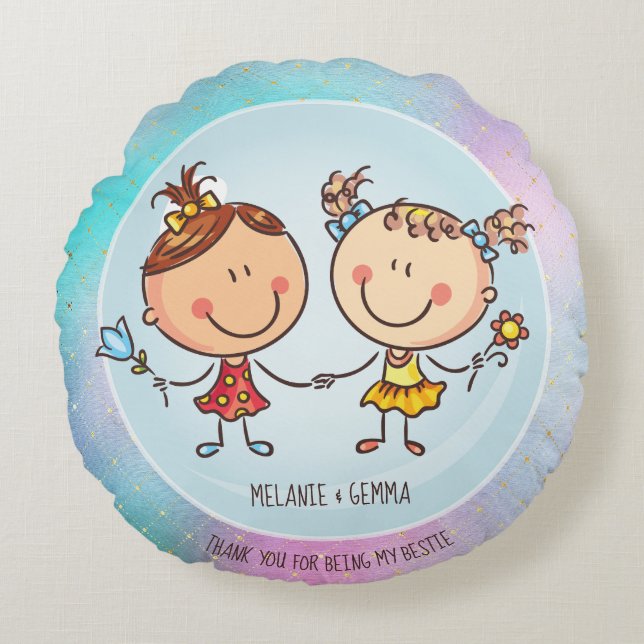 Cojín Redondo BFF lindo Besties Kawaii regalos para Chicas amigo (Anverso)