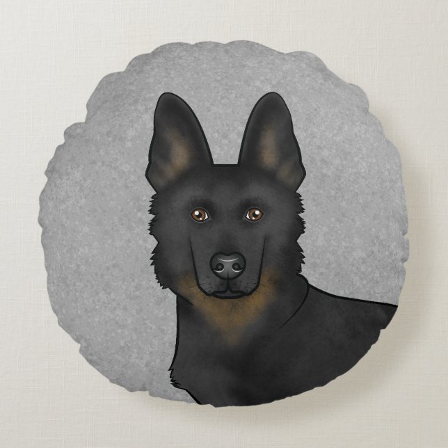 Cojín Redondo Bi-Black German Shepherd Cartoon Dog Head Gray (Anverso)
