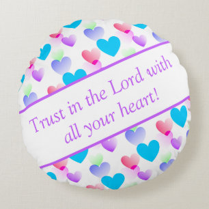 Cojín Redondo Biblia personalizada Verse Hearts Round Lilac