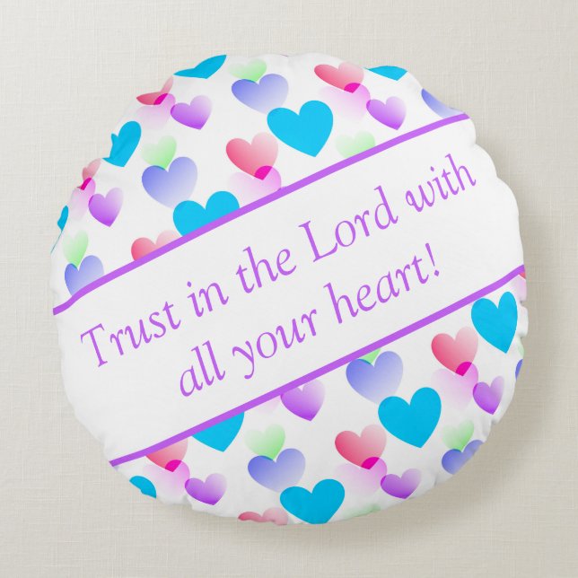 Cojín Redondo Biblia personalizada Verse Hearts Round Lilac (Anverso)