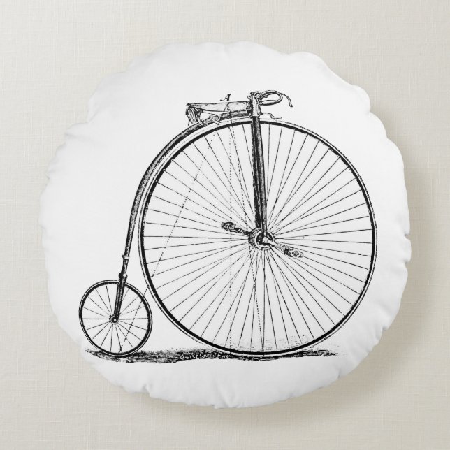 Cojín Redondo Bicicleta de rueda alta Penny Farthing (Anverso)