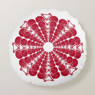 Cojín Redondo bicicleta roja mandala en blanco