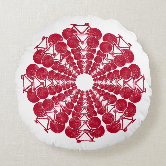 Cojín Redondo bicicleta roja mandala en blanco (Anverso)