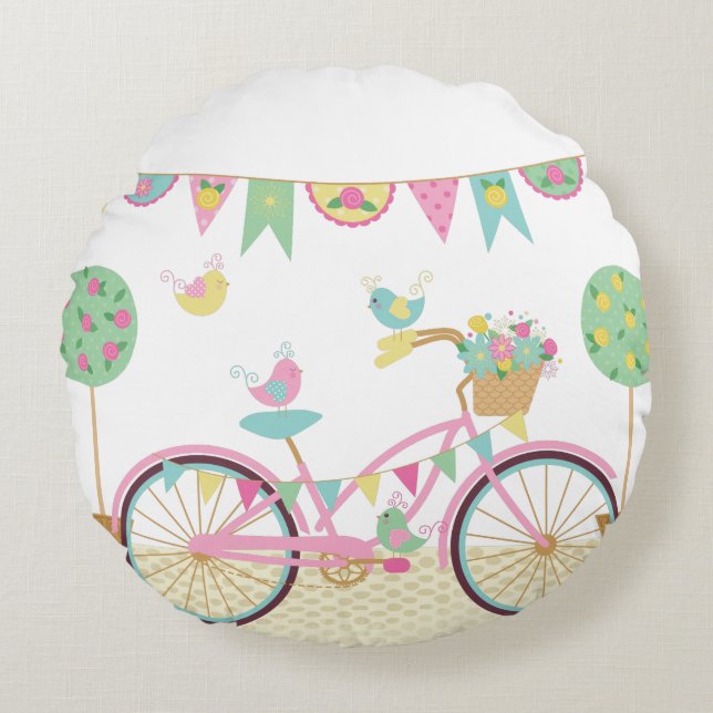 Cojín Redondo Bicicleta rosa cúpula (Anverso)