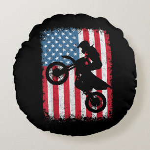 Cojín Redondo Bicicleta Sucia Bandera Estadounidense Motocross B