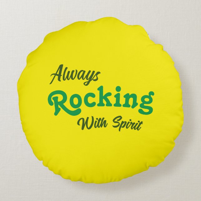 Cojín Redondo Bienvenidos A Nuestro Porche / Siempre / Amarillo  (Reverso)