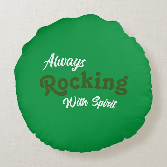 Cojín Redondo Bienvenidos A Nuestro Porche / Siempre / Verde / (Reverso)