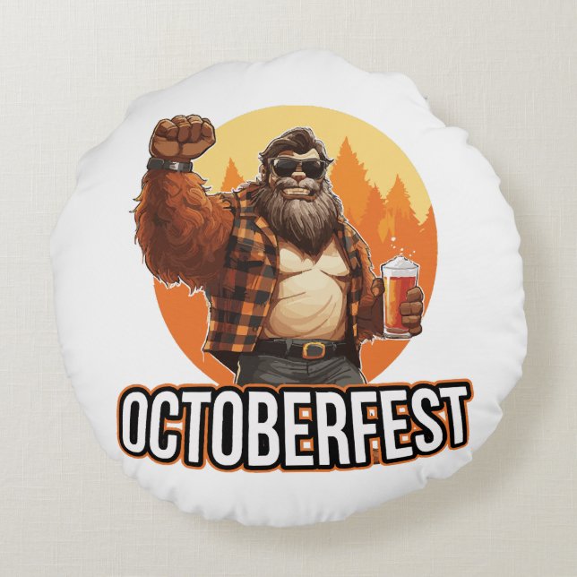 Cojín Redondo Bigfoot de Octoberfest  (Reverso)